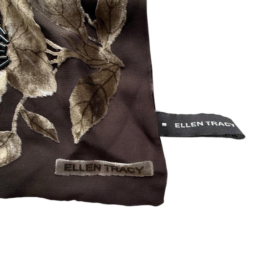 Ellen Tracy Brown Silk Velvet Beaded Floral Embroidered Scarf - Picture 5 of 10